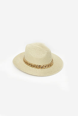 Woven Fedora with Gold Chain
