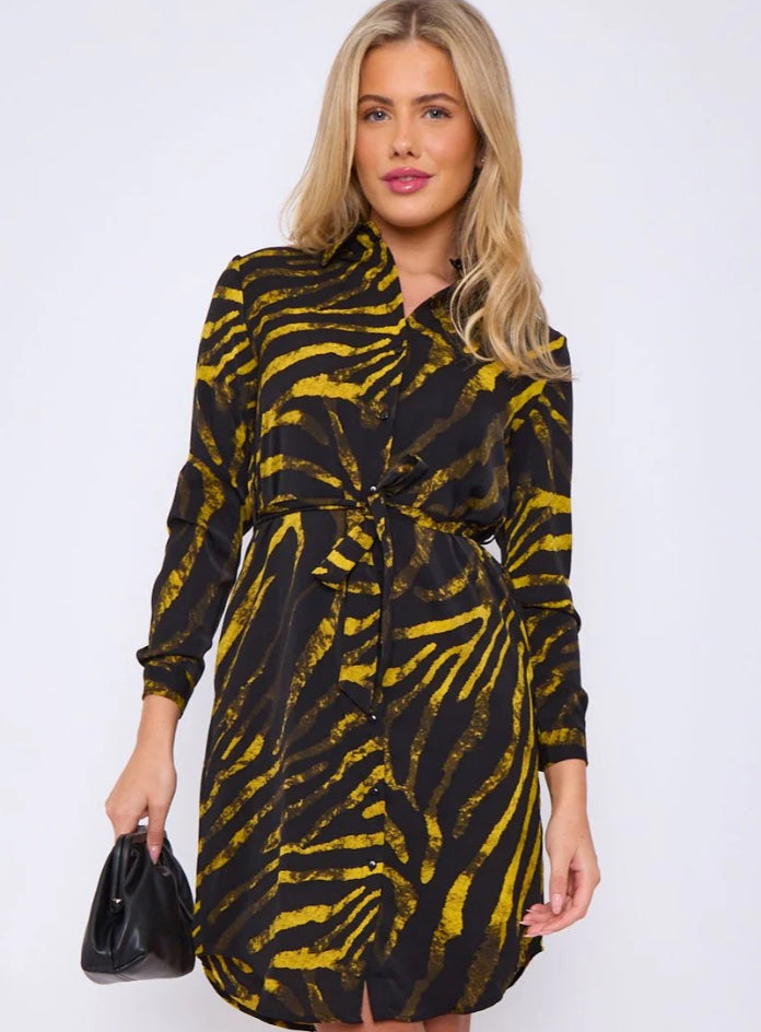 Mustard Tiger Shirt Dress