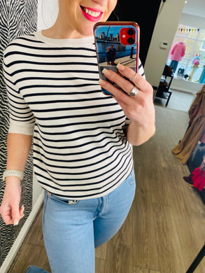 Sara Striped Knitted T - White