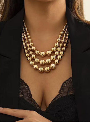 Triple Row Beaded Necklace - Gold