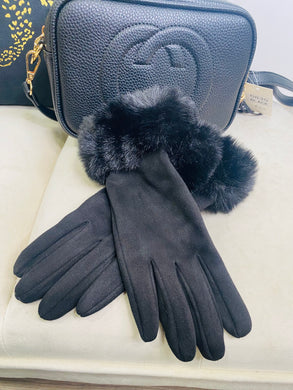 Faux Suede Gloves with Faux Fur Cuff Boxed