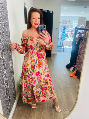 Angelica Shirred Floral Midi Dress