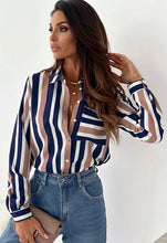 Shayla Striped Pocket Blouse Navy and Peach look lol