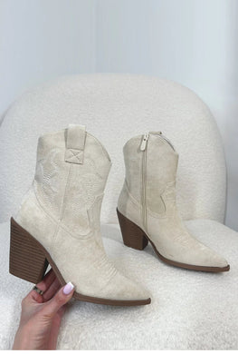 Marcie Beige Embroidered Cow Boy Boots