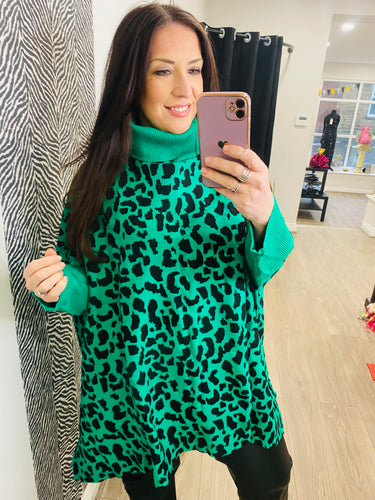 Coloured Animal Print Roll Neck Jumper - more colours