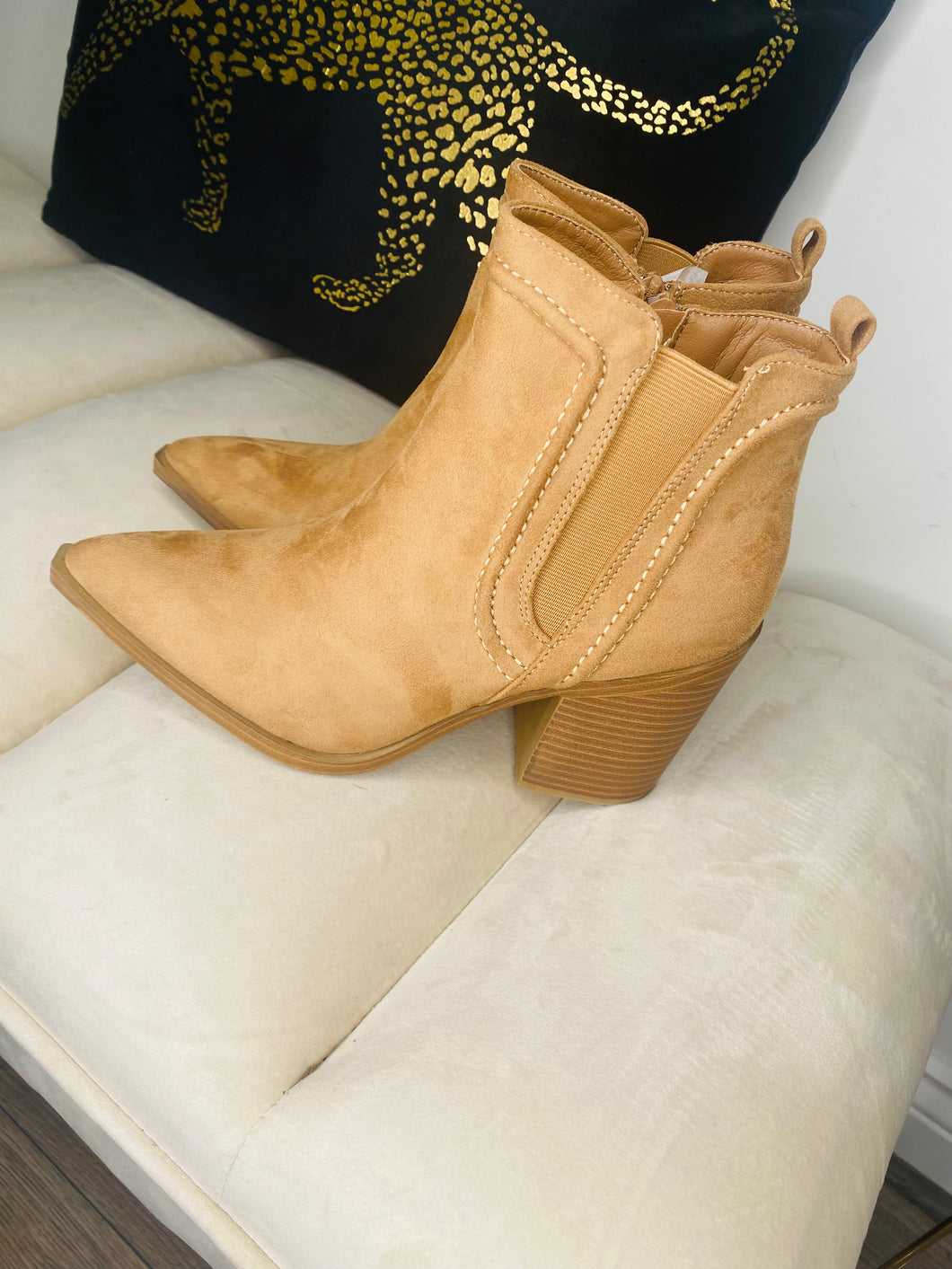 Ankle Cowboy Style Boots in Camel
