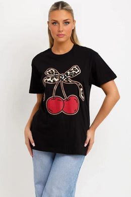 Black Leopard Cherry T Shirt