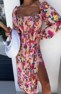 Angelica Shirred Floral Midi Dress