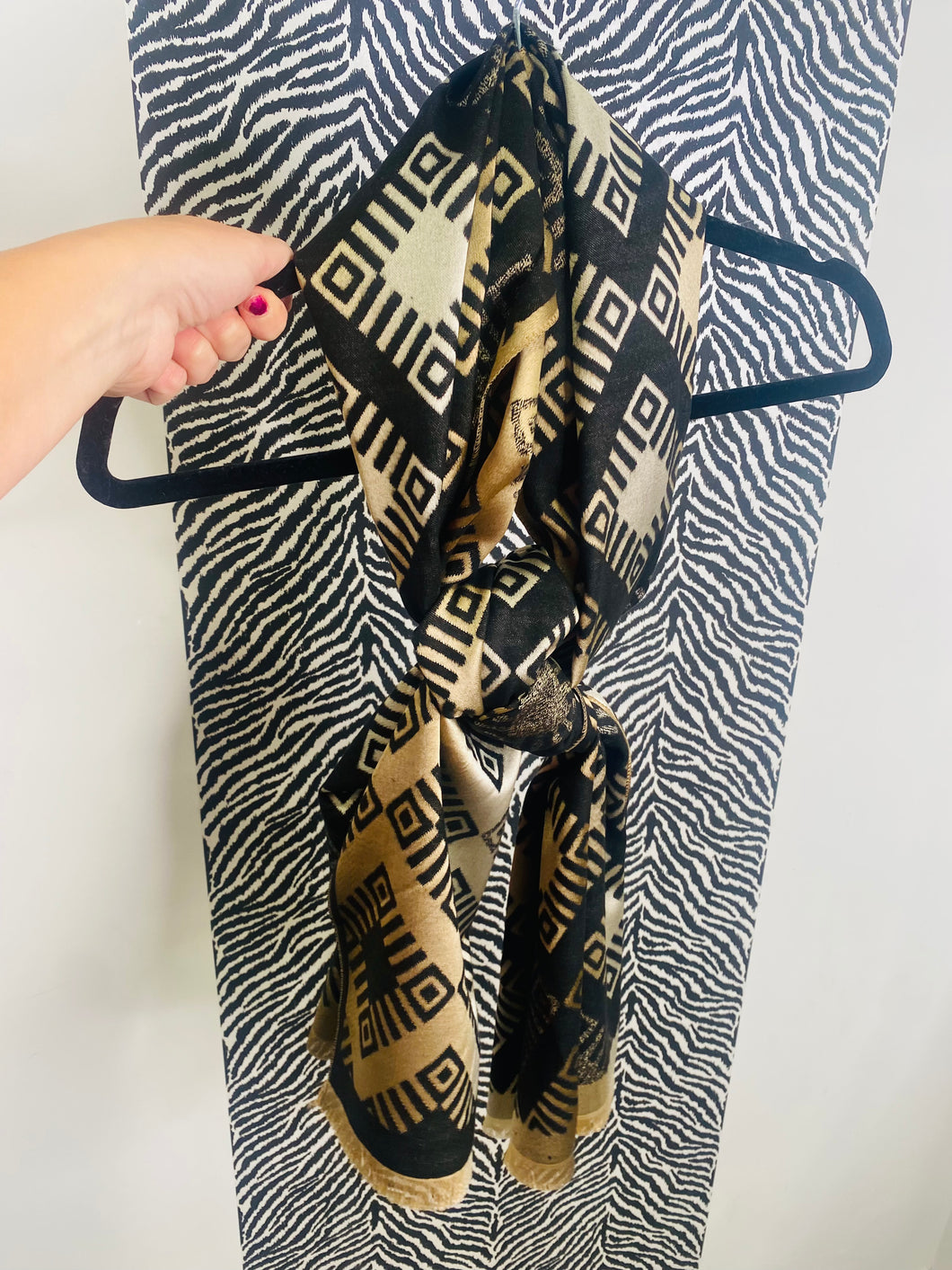 Black And Gold Square Pattern Scarf