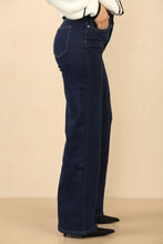 Dark Blue High Waisted Stretch Jeans - Wide Leg