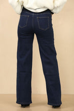 Dark Blue High Waisted Stretch Jeans - Wide Leg