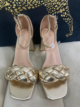 Alice Gold Plait Detail Block Heel Sandals