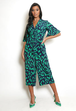 Melissa Leopard Tie Front Wide Leg Jumpsuit