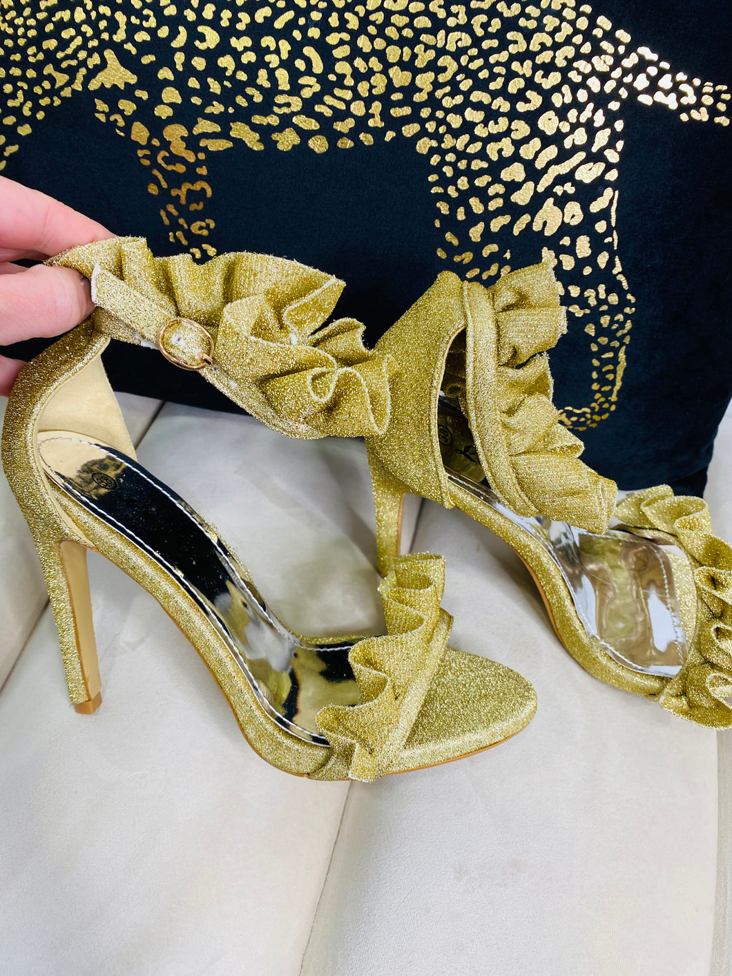 Gold Glitter Ruffle Sandal