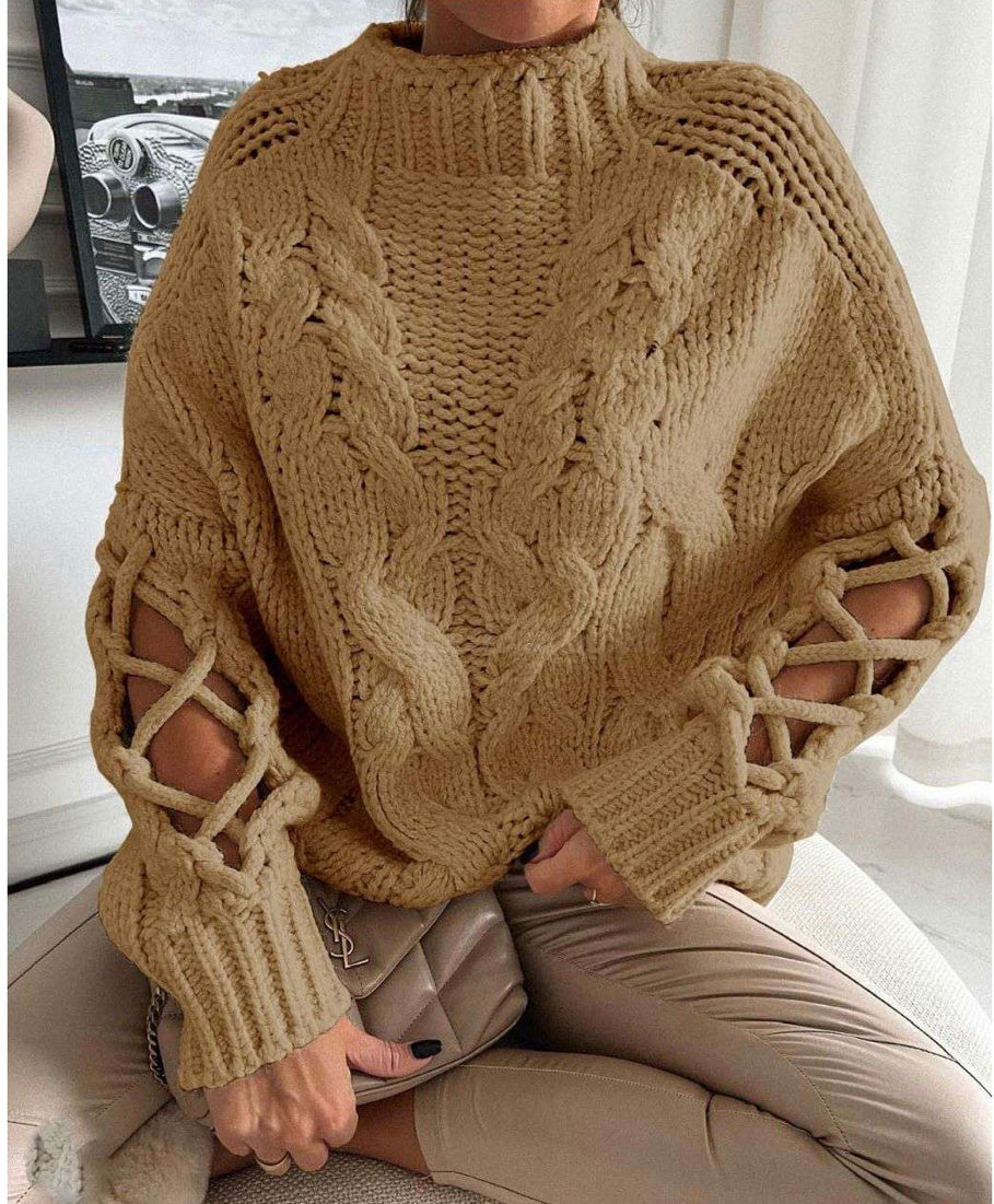 Sweater with braided outlet sleeves