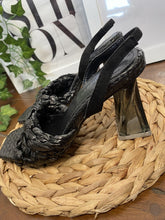 Black Woven Sandal with Perspex Heel